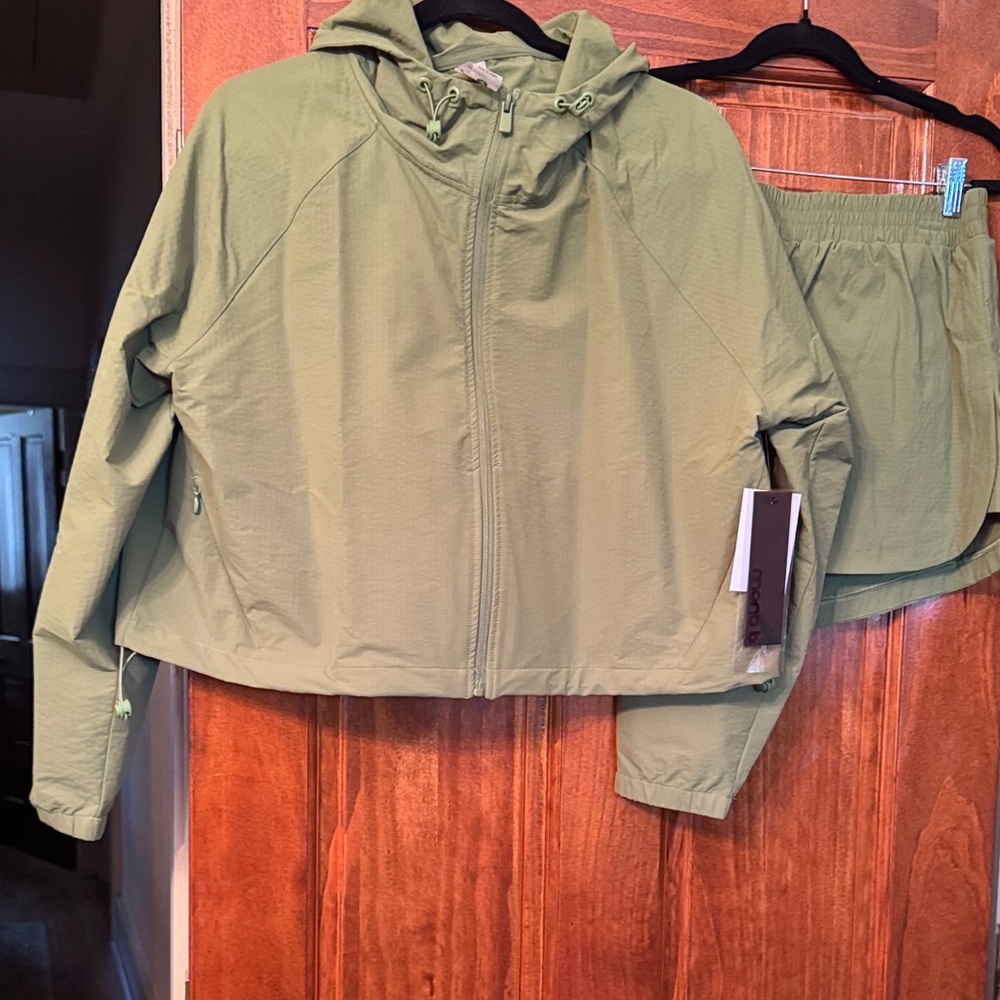 Mono B Olive Utility Jacket and shorts